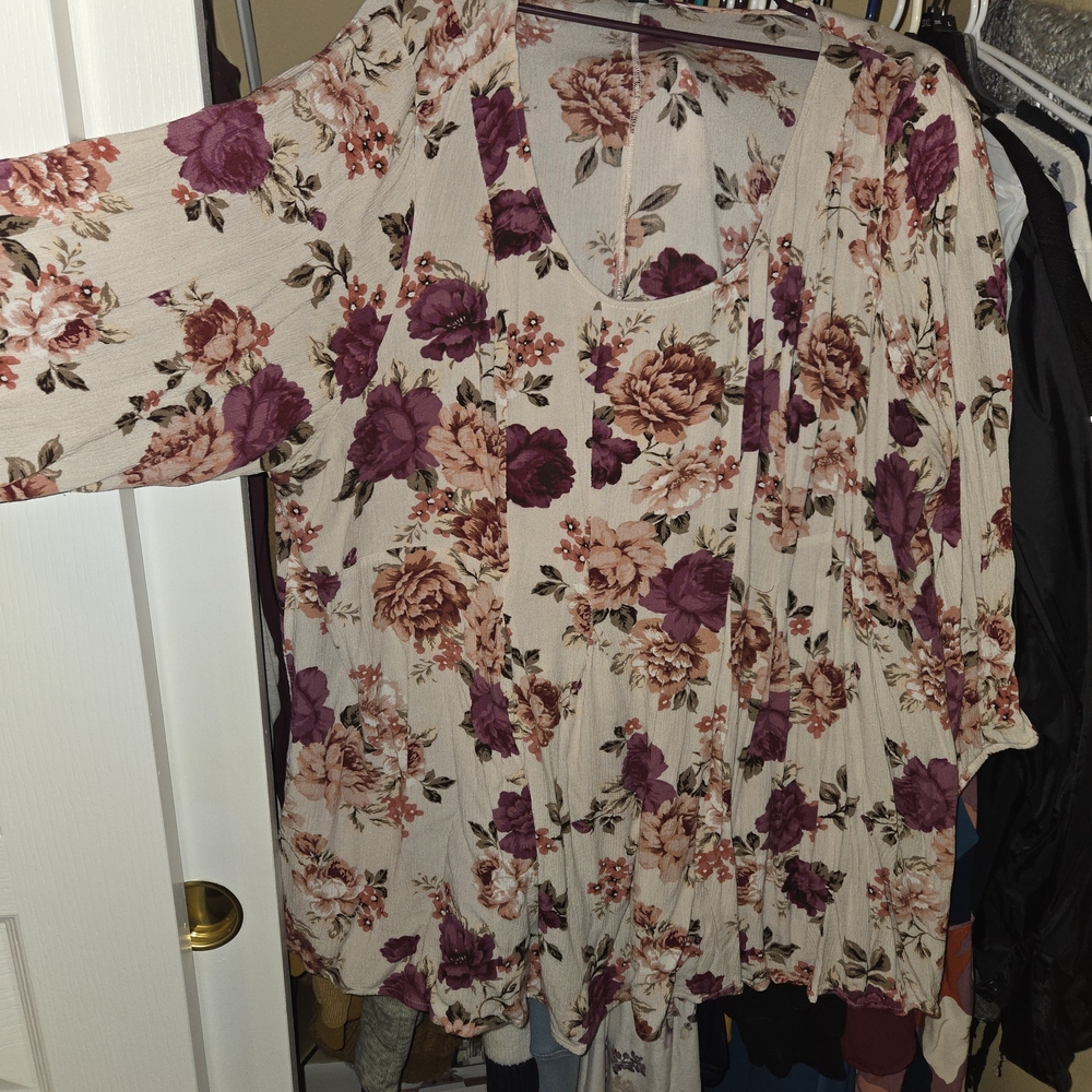 Floral Women's Top - Cream and Purple